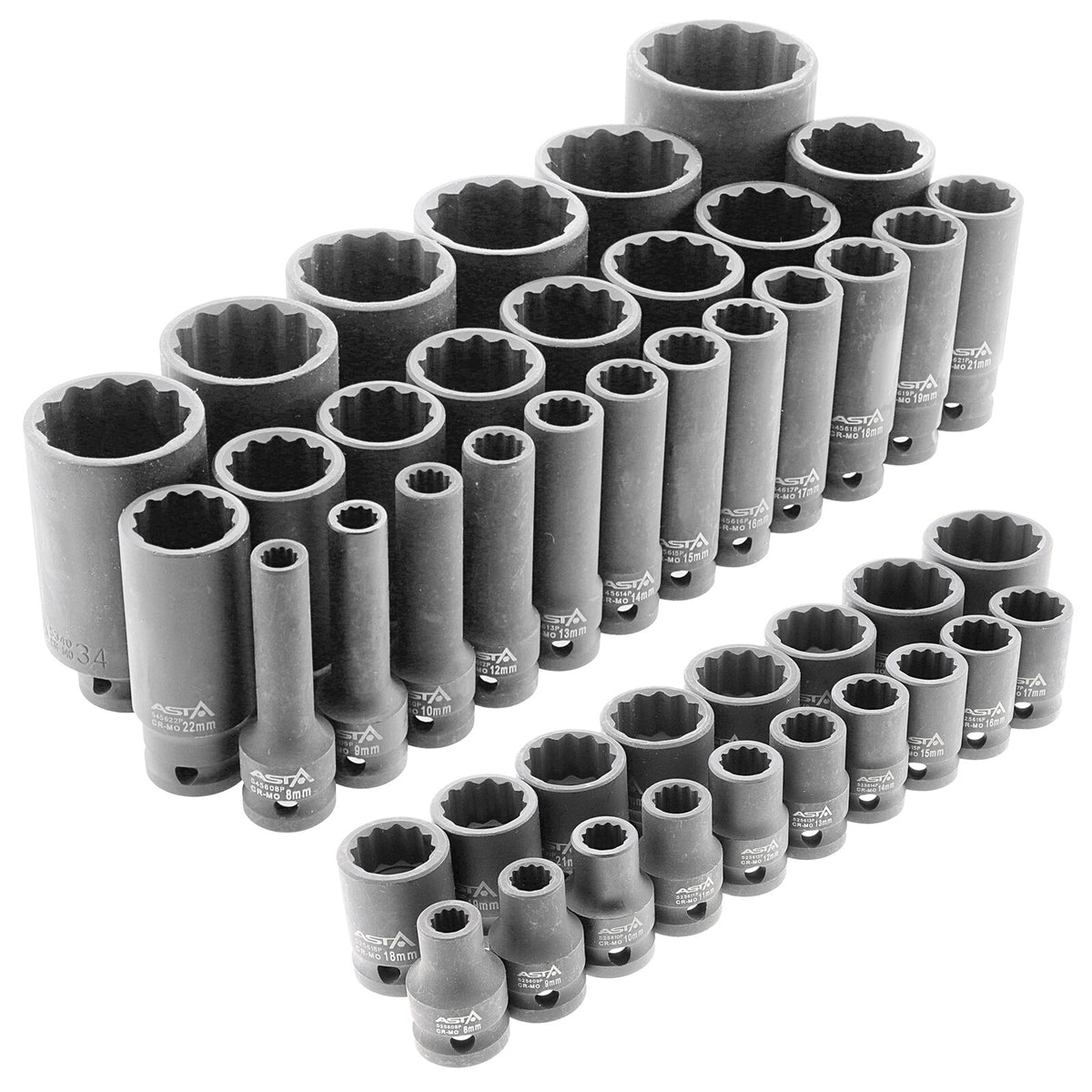 Schlagschrauber-Stecknuss 1/2" Vielzahn & Zwölfkant 8 – 46 mm